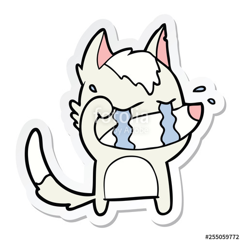 500x500 Sticker Of A Cartoon Crying Wolf Rubbing Eyes Stock Image