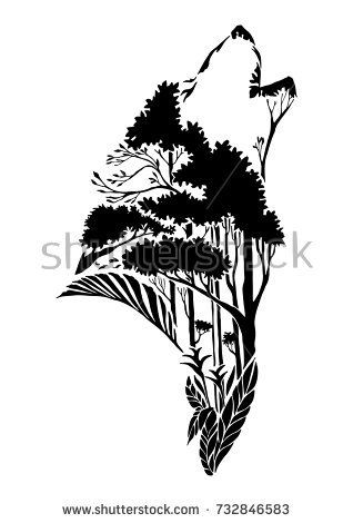Black Silhouette Wolf Head Howling Tribal Tattoo With Earth 318x470 Black Silhouette Wolf Head Howling Tribal Tattoo With Earth