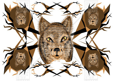 Pattern With Wolf's Head Vector Image Of Plants And Animals 400x283 Pattern With Wolf's Head Vector Image Of Plants And Animals