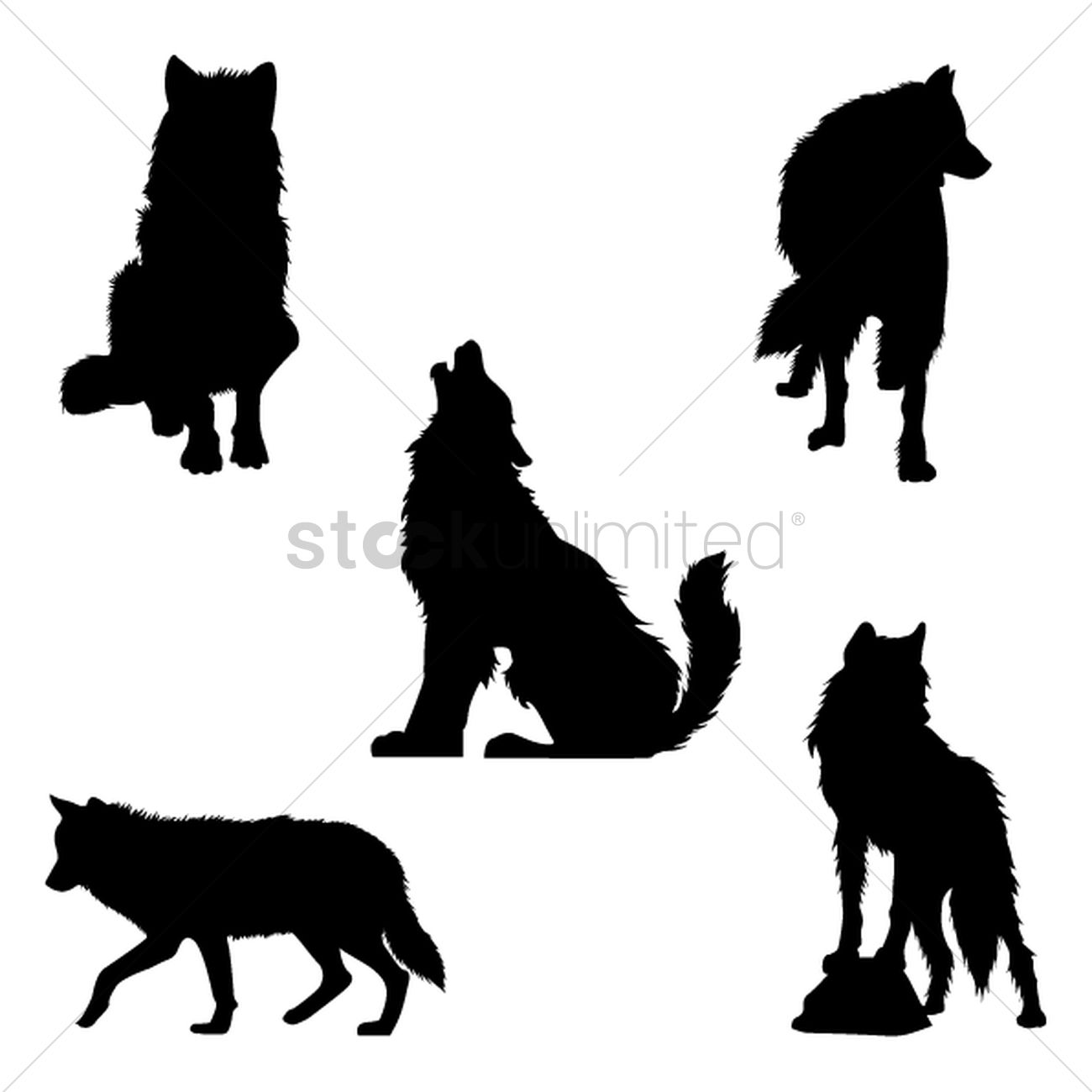 Set Of Wolf Silhouettes Vector Image 1300x1300 Set Of Wolf Silhouettes Vector Image