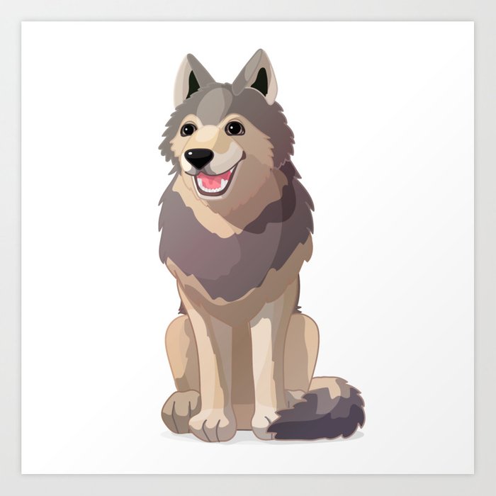700x700 Happy Gray Wolf Vector Graphic Character Art Print