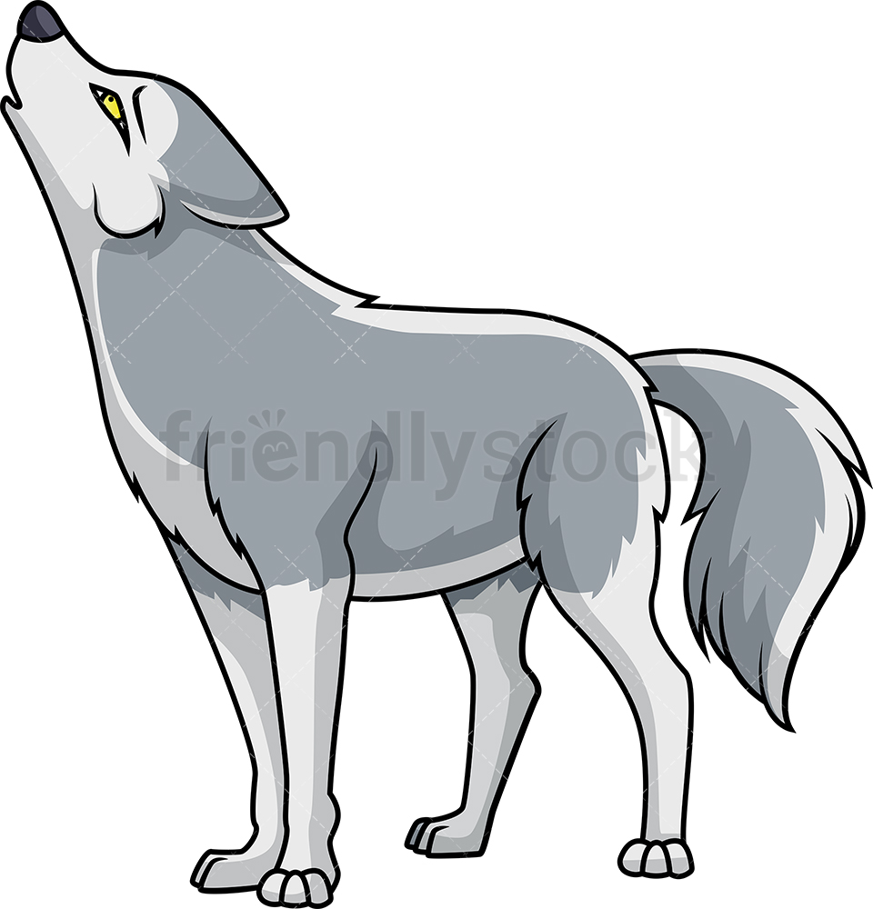 960x1000 Howling Wolf Cartoon Clipart Vector