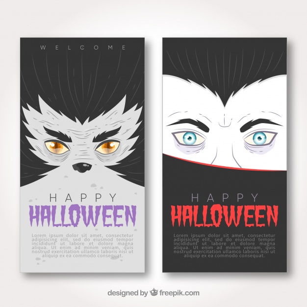 626x626 Halloween Banners With Vampire And Wolfman Vector Free Download