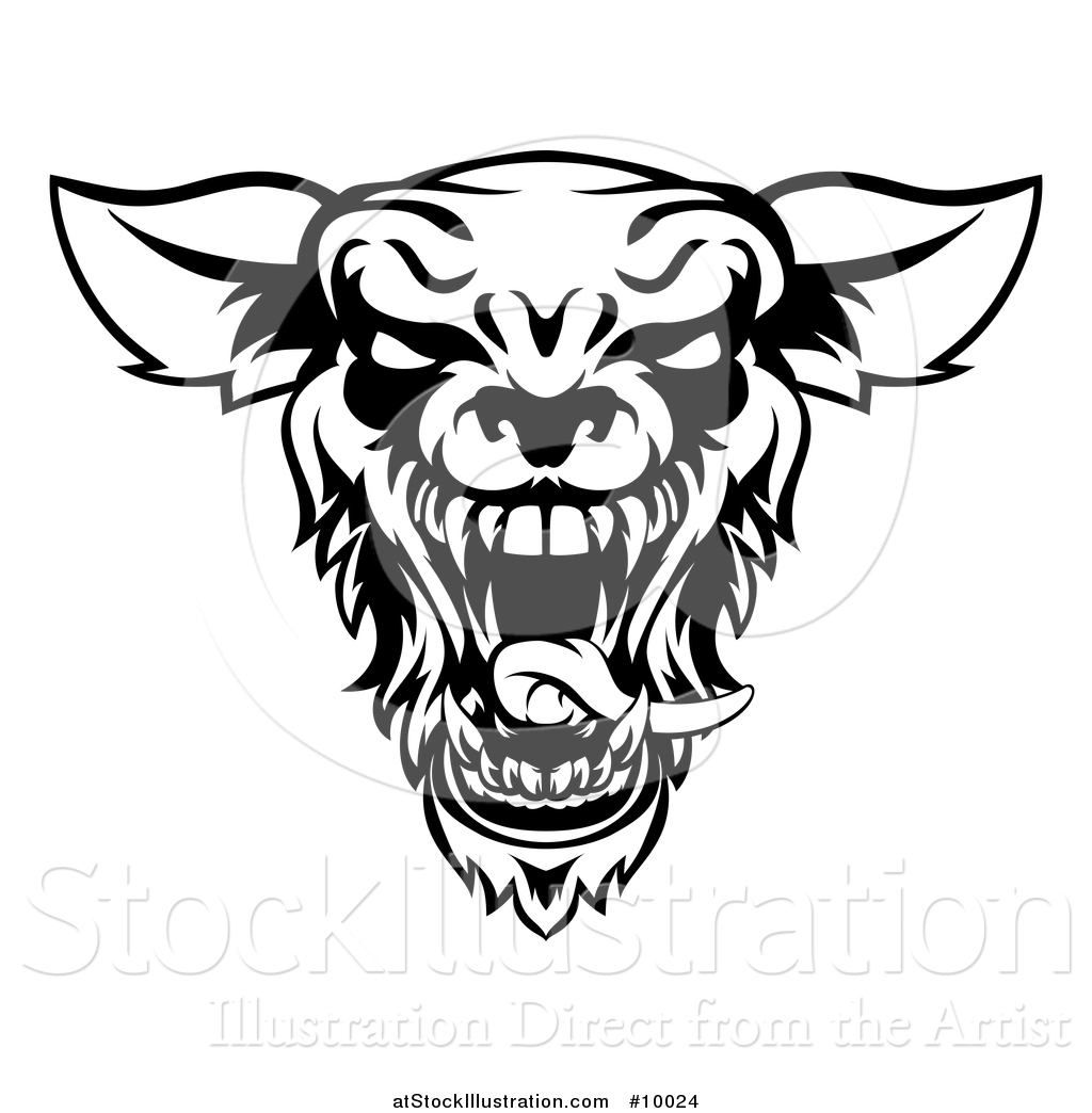 1024x1044 Vector Illustration Of A Black And White Roaring Werewolf Head