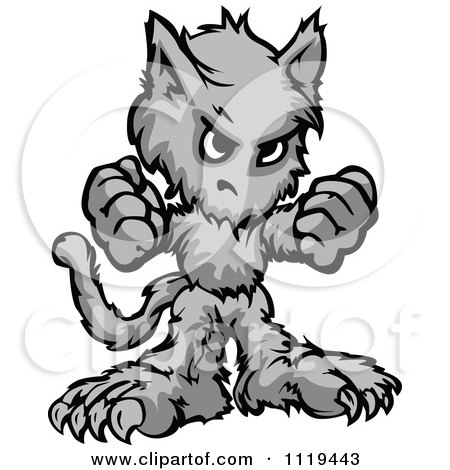 450x470 Cartoon Of A Tough Halloween Wolfman Holding Up Two Fists