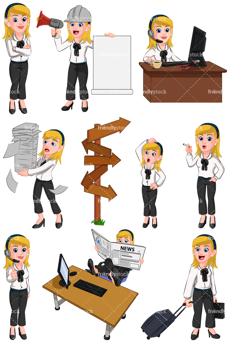 800x1200 Business Woman Vector Cartoon Clipart