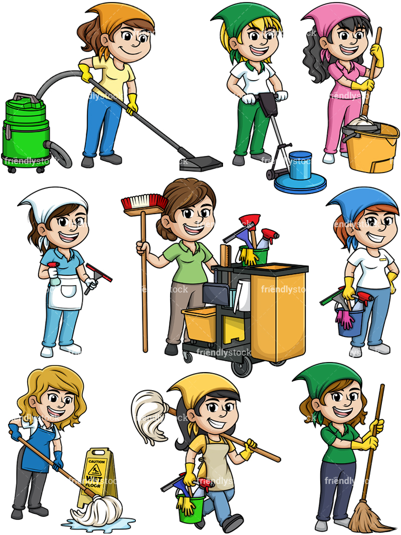 Female Cleaning Professionals Cartoon Vector Clipart 800x1067 Female Cleaning Professionals Cartoon Vector Clipart