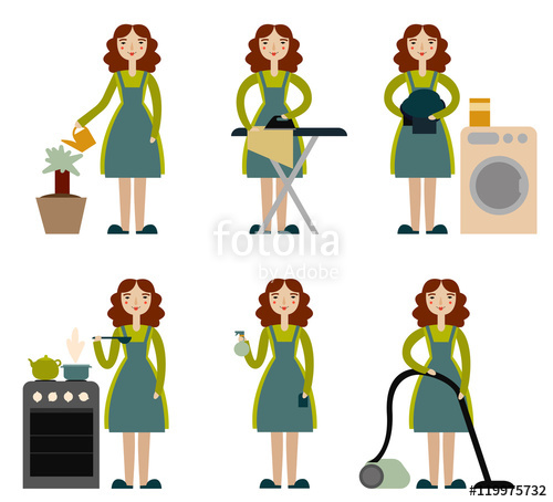 Housewife Set Cleaning Lady Cartoon Character Multitasking 500x454 Housewife Set Cleaning Lady Cartoon Character Multitasking