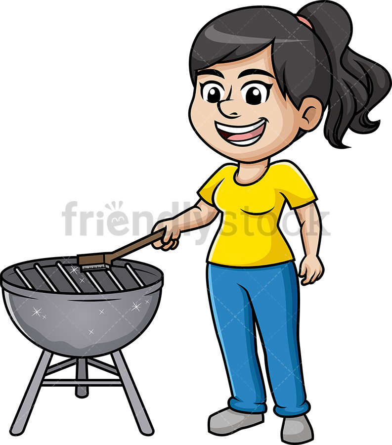 Woman Cleaning Bbq Grill Cartoon Vector Clipart 793x900 Woman Cleaning Bbq Grill Cartoon Vector Clipart