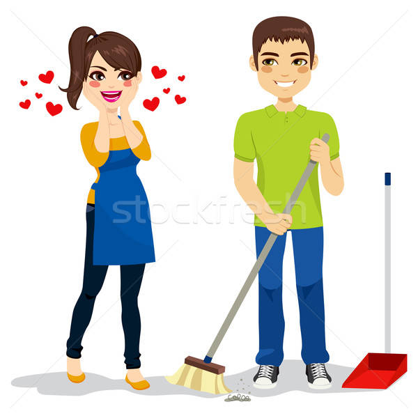 Woman Loves Boyfriend Cleaning Vector Illustration Kakigori 600x600 Woman Loves Boyfriend Cleaning Vector Illustration Kakigori