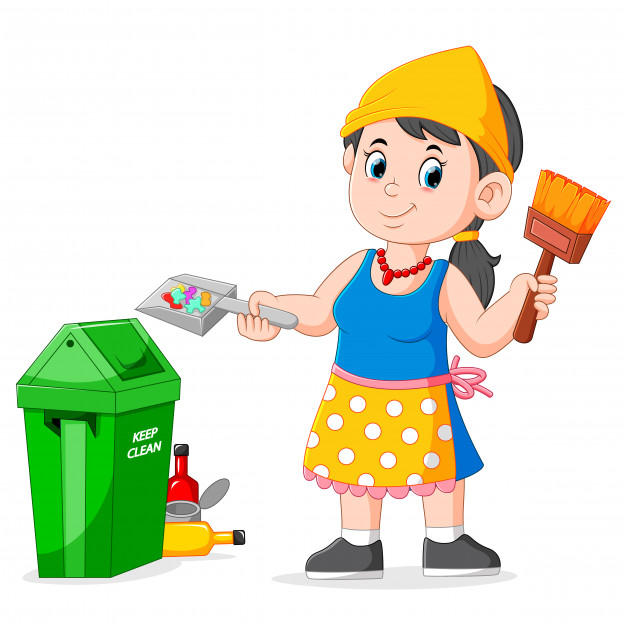 Woman Cleaning Garbage And Holding Brush To Garbage Bin Vector 626x626 Woman Cleaning Garbage And Holding Brush To Garbage Bin Vector