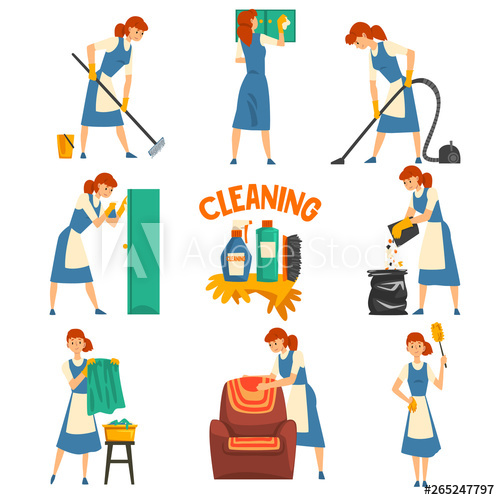 Young Woman Cleaning And Washing Set, Cleaning Lady Character 500x500 Young Woman Cleaning And Washing Set, Cleaning Lady Character
