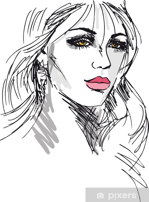Sketch Of Beautiful Woman Face Vector Illustration Wall Mural 516x700 Sketch Of Beautiful Woman Face Vector Illustration Wall Mural
