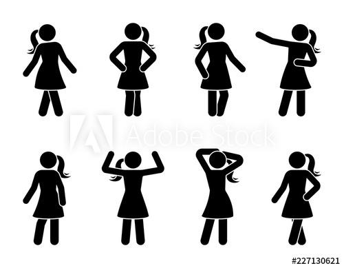 500x389 Stick Figure Women Posing Icon Set Standing Young Lady Front View