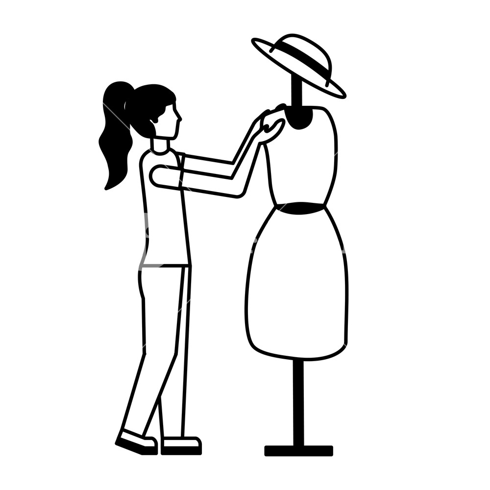 1000x1000 Fashion Designer Woman With Figure Dress Vector Illustration