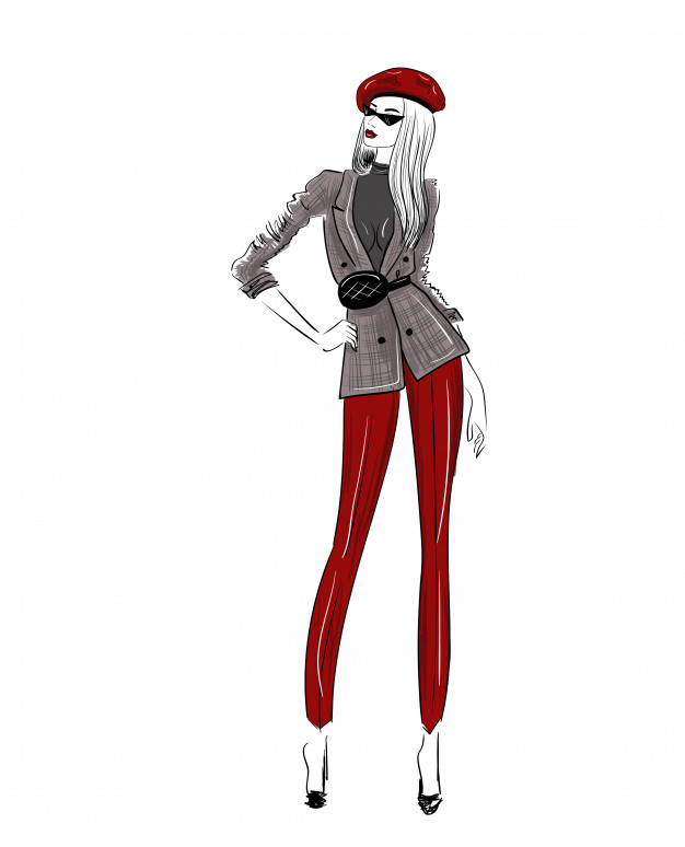 626x774 Fashion Sketch Of Woman Figure In Red Beret Vector Premium Download