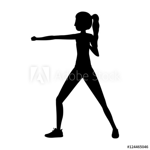 500x500 Silhouette Woman Martial Arts Standing Fist Vector Illustration