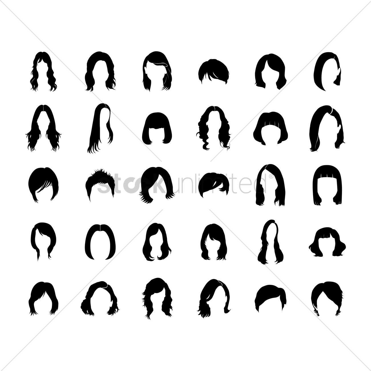 Set Of Women's Hairstyle Vector Image 1300x1300 Set Of Women's Hairstyle Vector Image