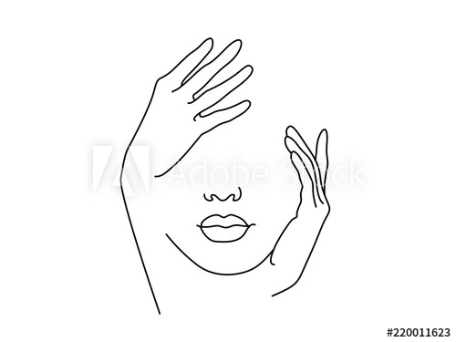 500x375 Line Drawing Art Woman Face With Hand Vector Illustration