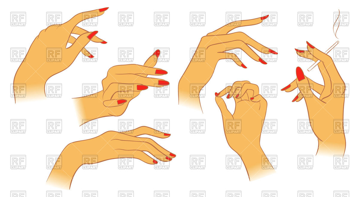 1200x661 Set Of Women Hands With Red Manicure And With Cigarette Vector
