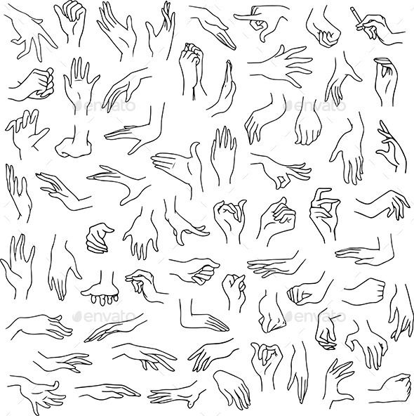 590x592 Vector Illustration Line Art Pack Of Woman Hands In Various
