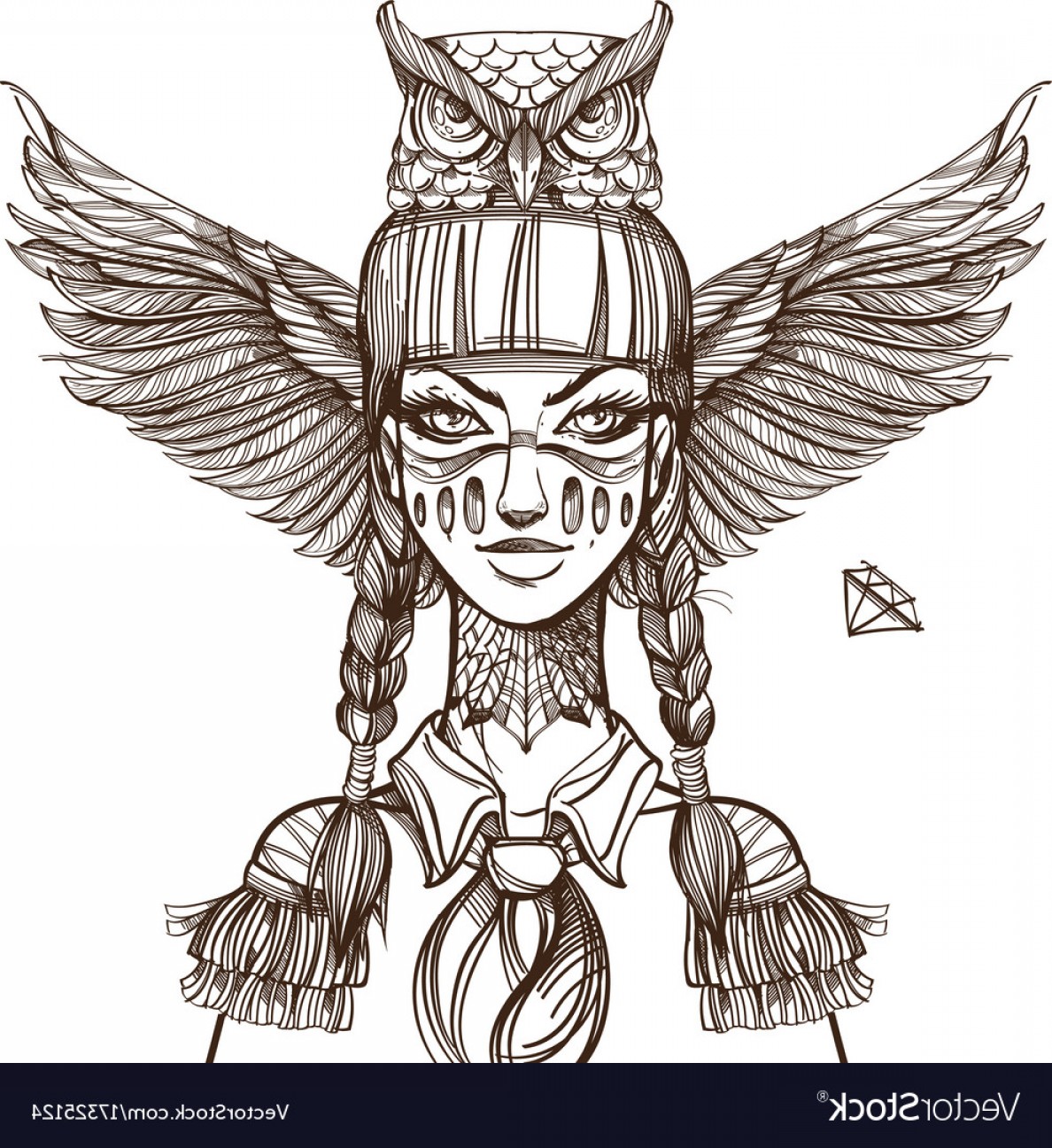 1188x1296 Woman With Mask Of An Owl Beautiful Girl In A Hat Vector Wallkeeper