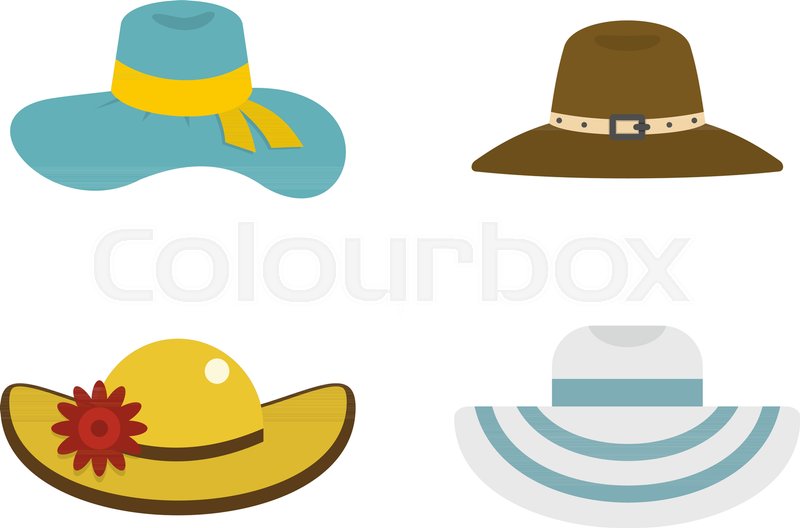 800x528 Woman Hat Icon Set Flat Set Of Woman Stock Vector Colourbox