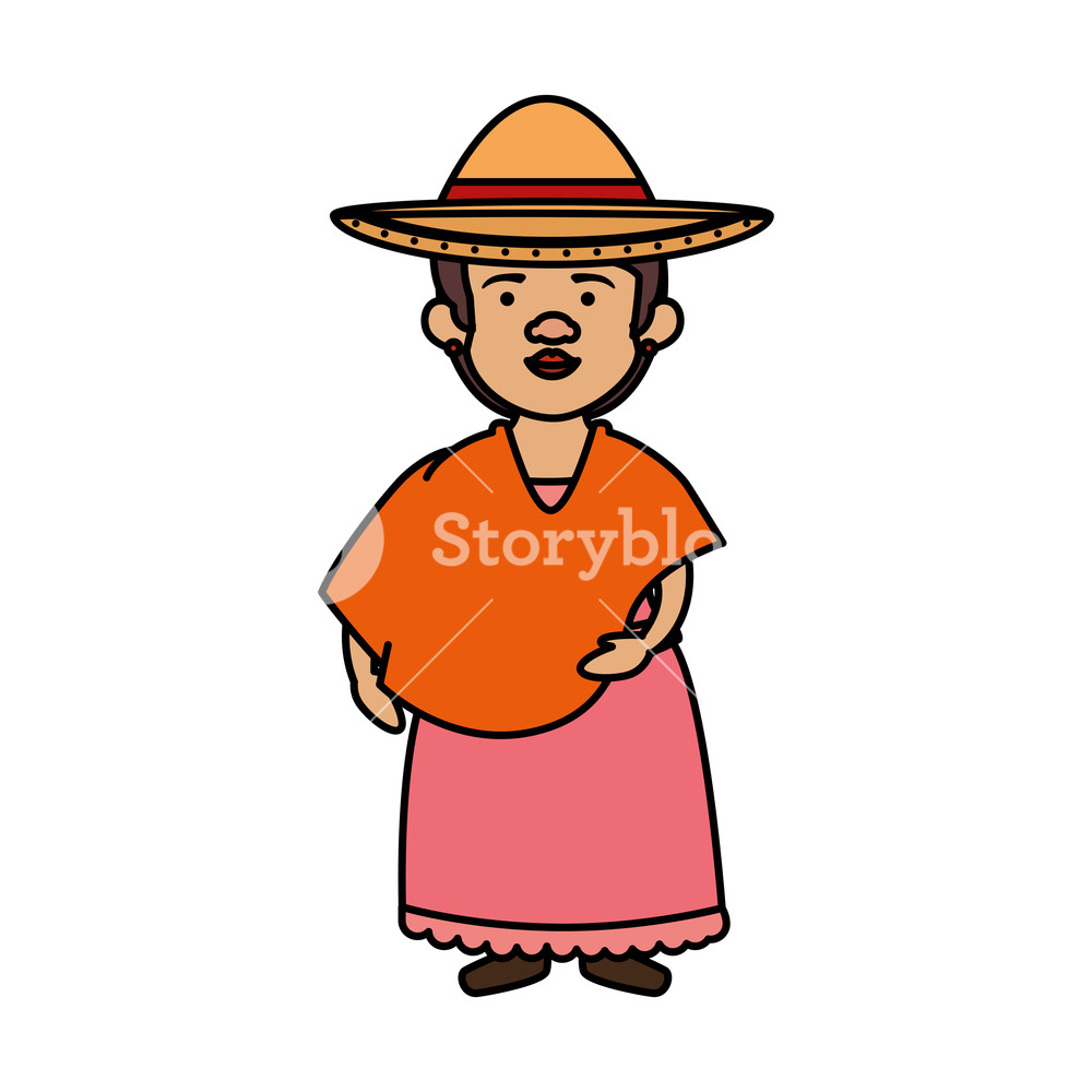 1000x1000 Traditional Mexican Woman With Hat Vector Illustration Design