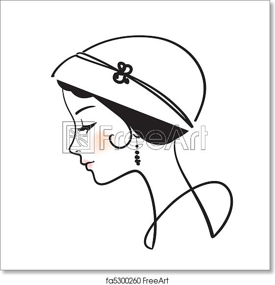 561x581 Free Art Print Of Beautiful Woman Face With Hat Vector