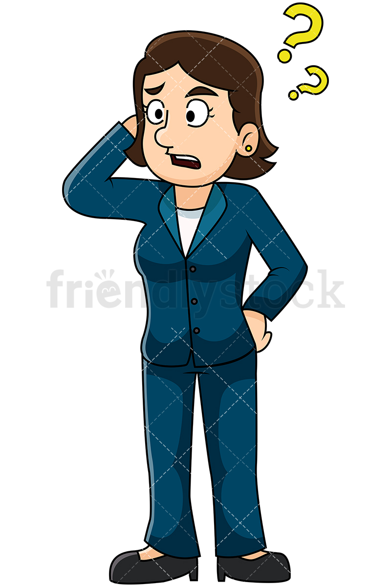 800x1200 Confused Woman Scratching Head Vector Cartoon Clipart