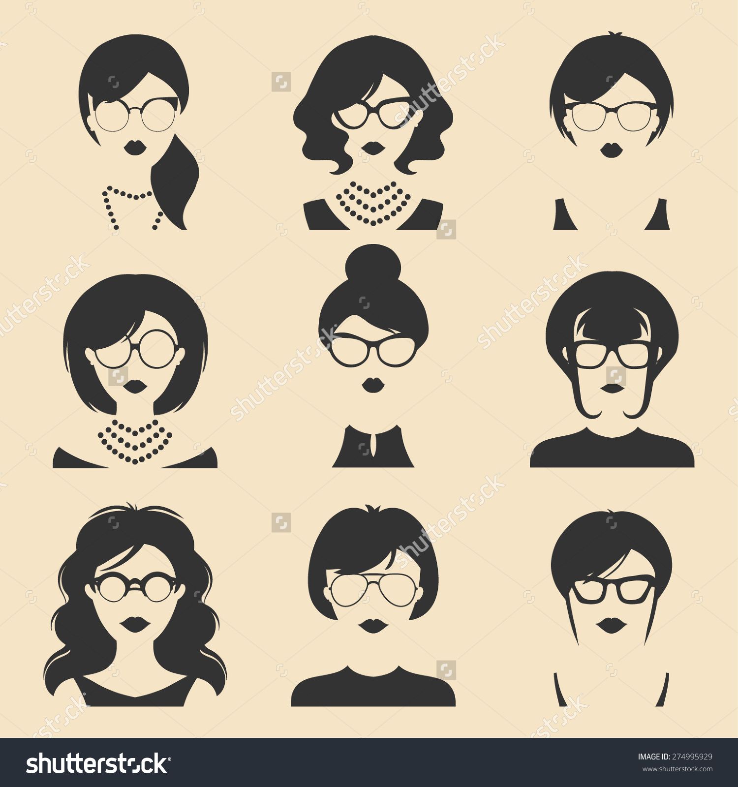 1500x1600 Big Vector Set Of Different Women App Icons In Glasses In Flat