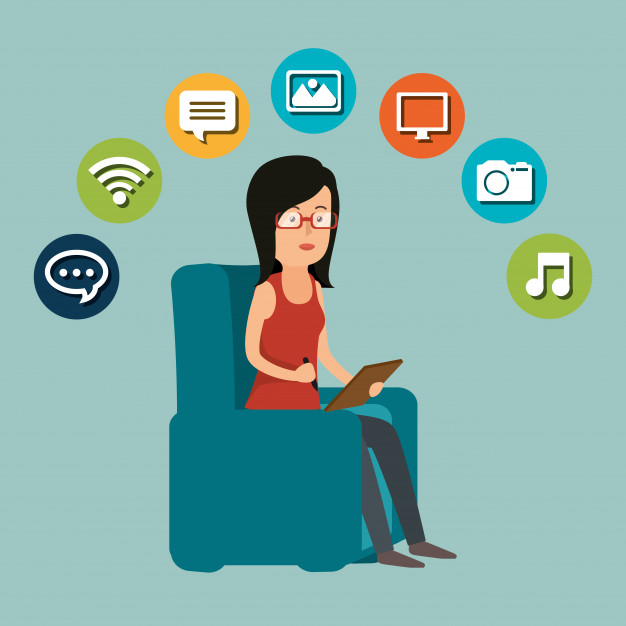 626x626 Woman Working With Social Media Icon Vector Free Download