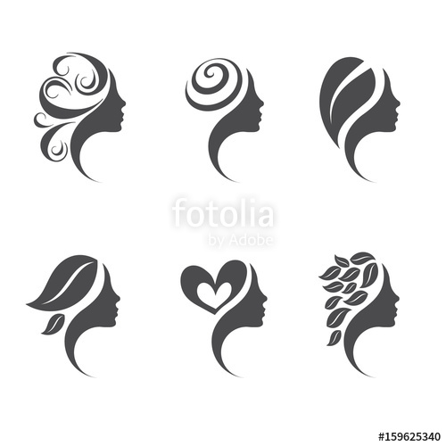 500x500 Set Of Stylized Silhouettes Of Women Face Profiles Vector