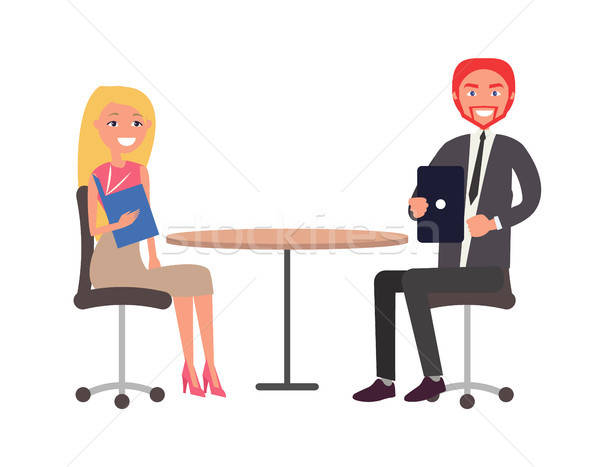 600x467 Man And Woman Dressed In Formal Cloth Sitting Vector Illustration