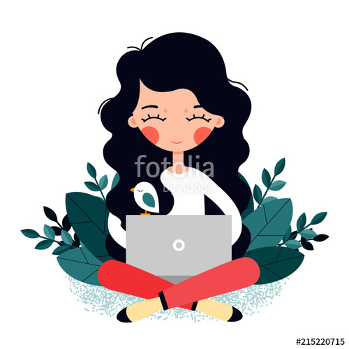 500x500 Girl Sitting On The Floor And Working With Laptop Vector