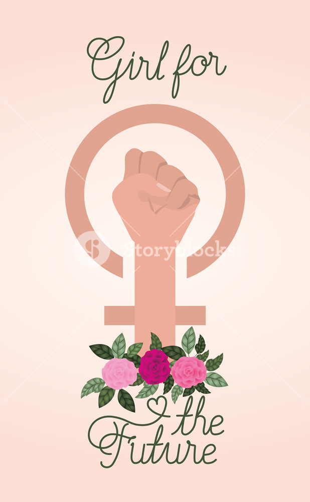 618x1000 Woman Day Card With Hand Fist And Gender Symbol Vector