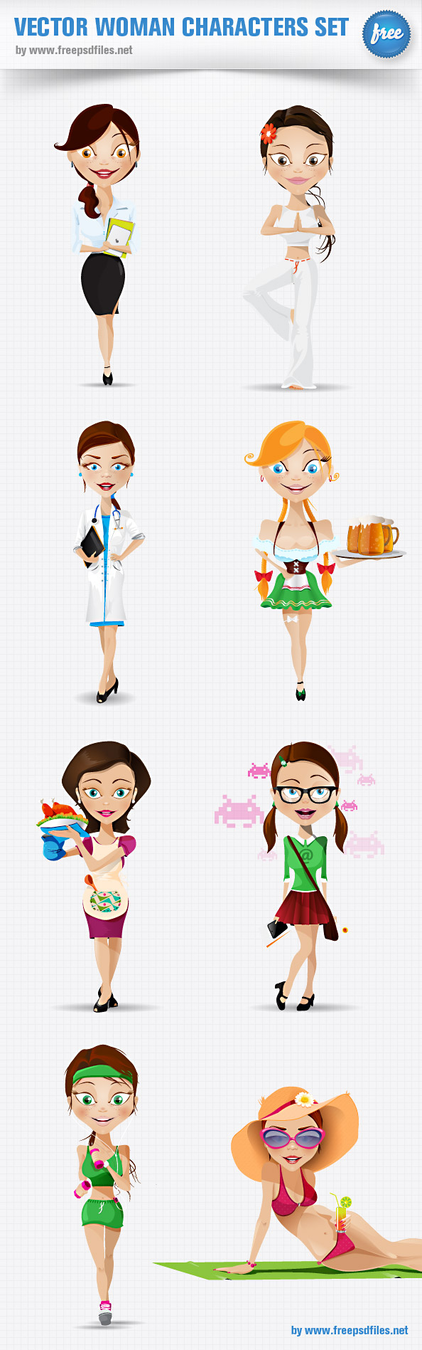 594x1897 Vector Woman Characters Set