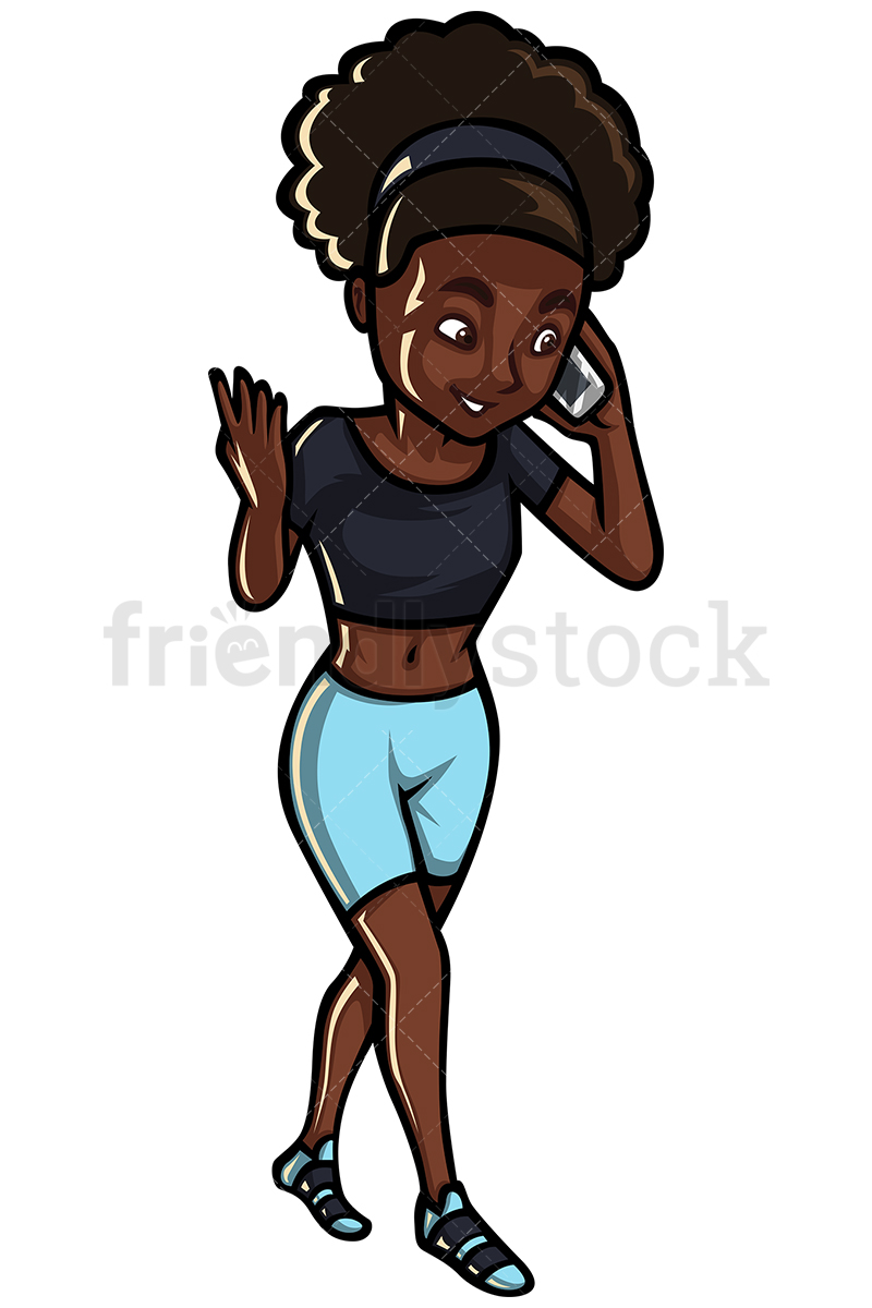 800x1200 Black Woman On The Phone While Walking Vector Cartoon Clipart