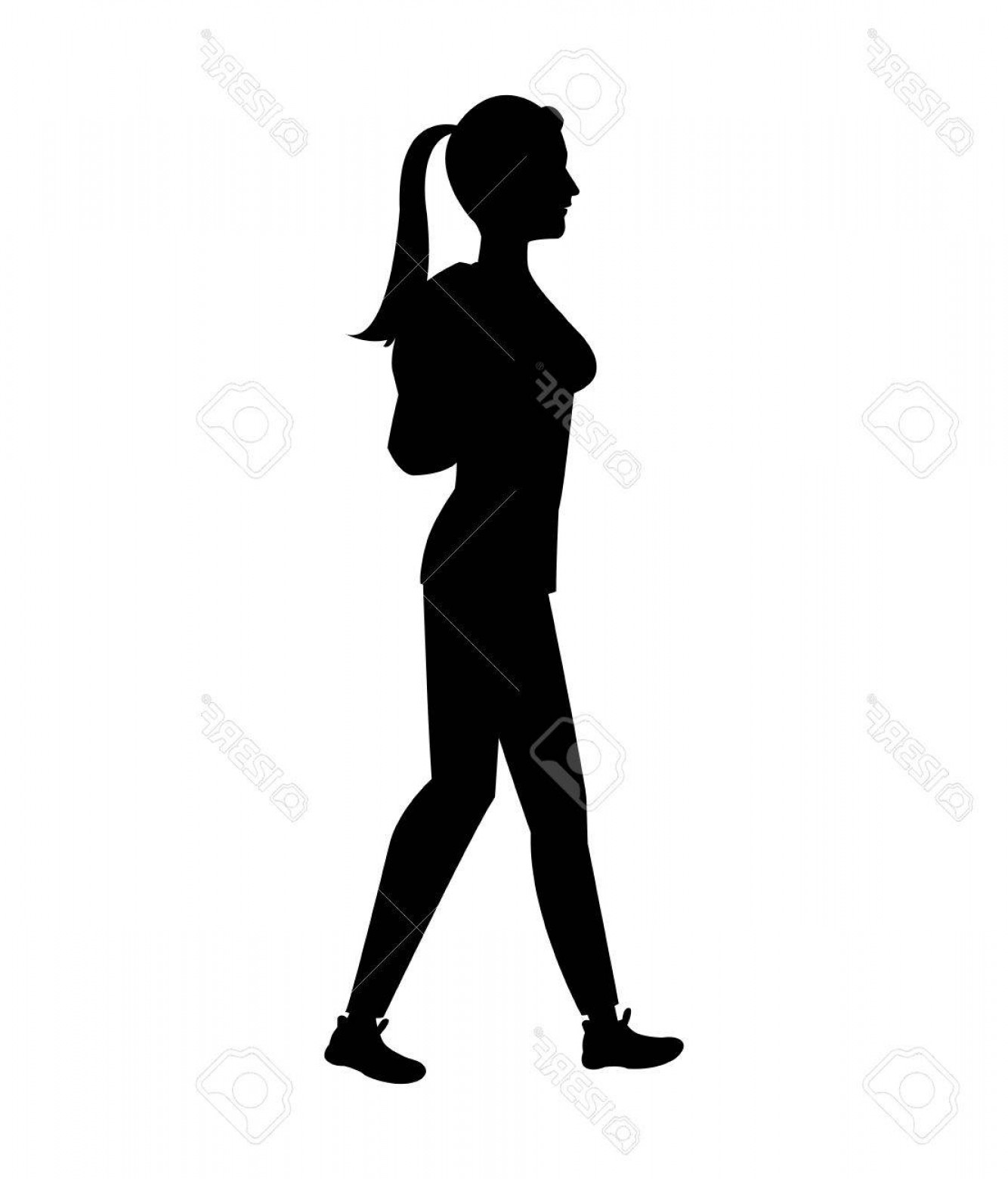 1334x1560 Photostock Vector Silhouette Girl Tail Hair Walking Side Walking