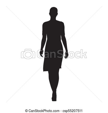 450x470 Business Woman Walking, Isolated Vector Silhouette, Front View