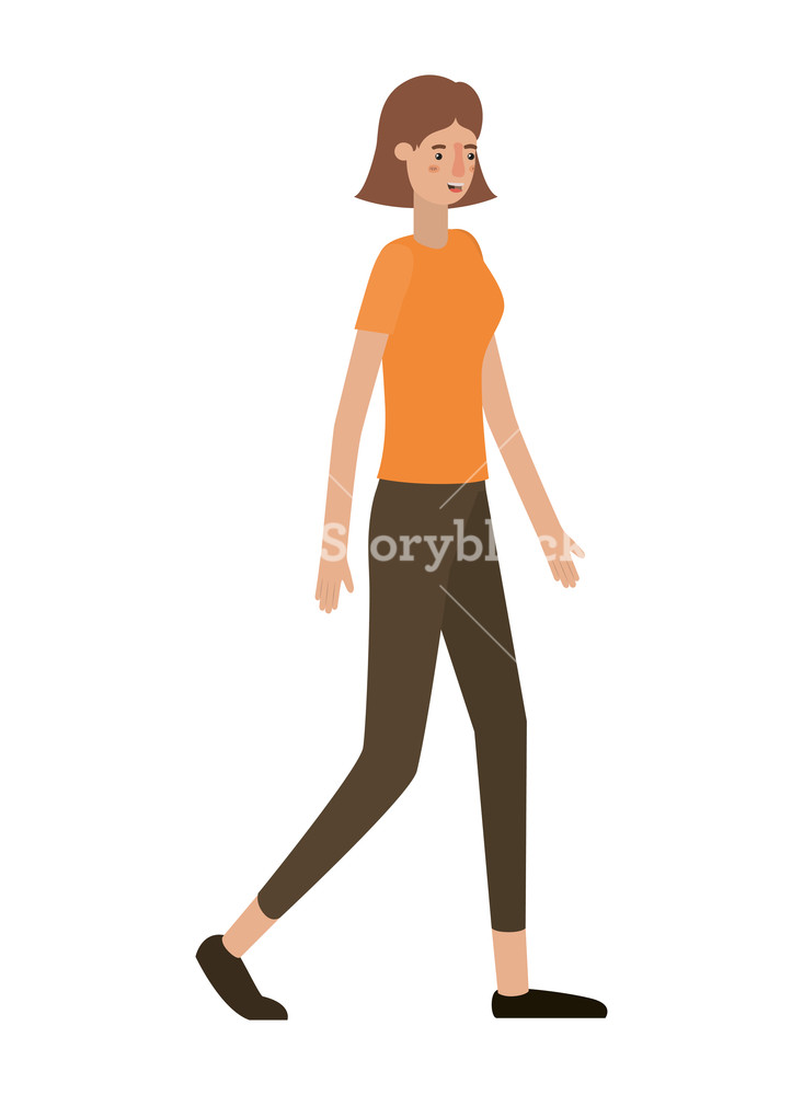 733x1000 Beautiful And Young Woman Walking Character Vector Illustration