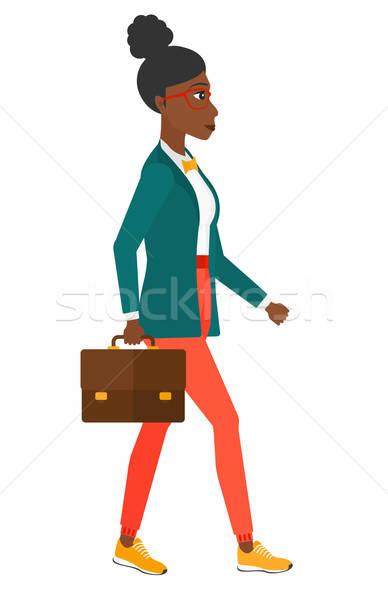388x600 Business Woman Walking With Briefcase Vector Illustration