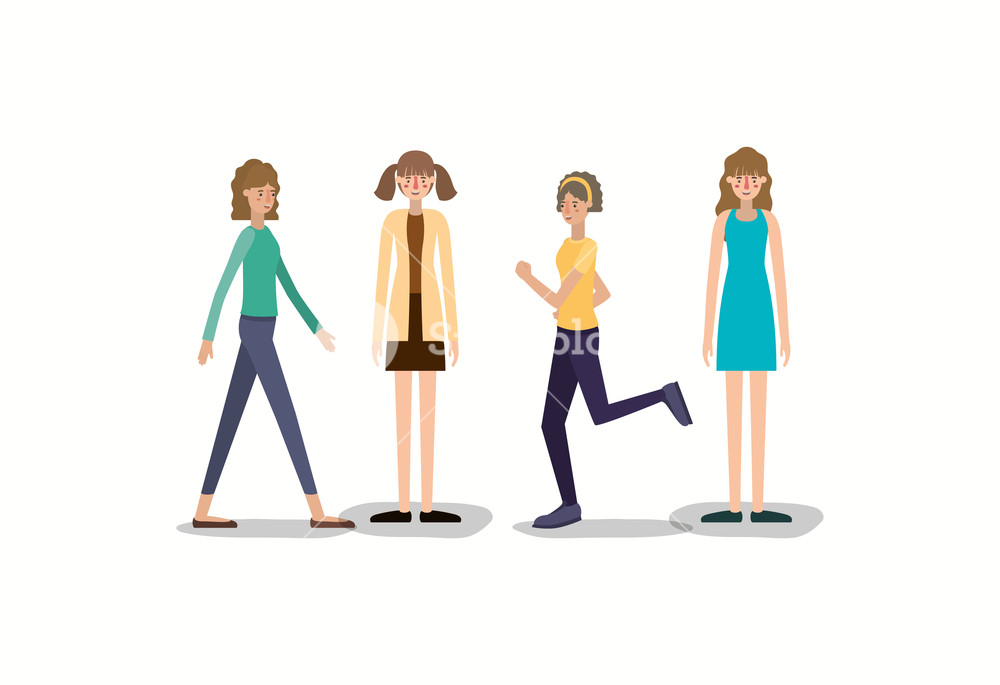 1000x685 Group Of Women Walking And Running Characters Vector Illustration