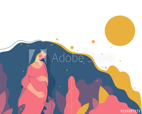 500x400 Cute Pregnant Woman Walking Vector Illustration Of Woman Waiting