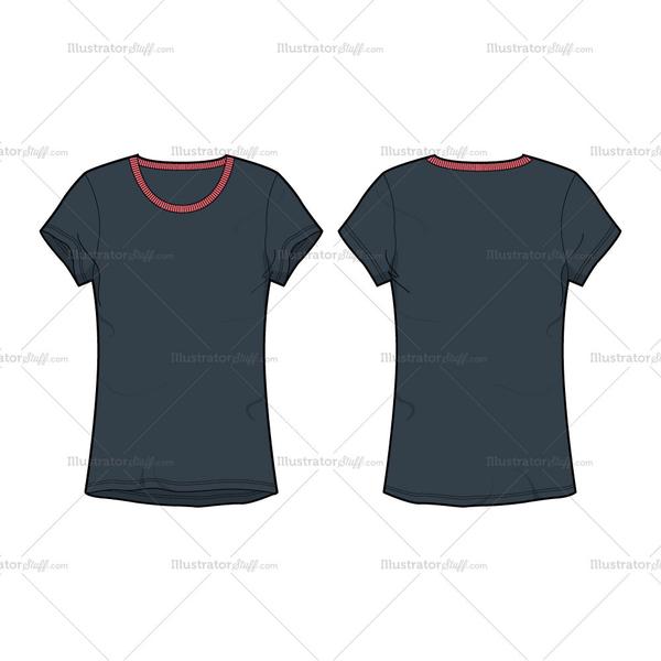 600x600 Women's Round Neck T Shirt Fashion Flat Template Templates