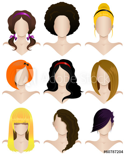 403x500 Vector Illustration Of A Set Of Nine Women's Hairstyles