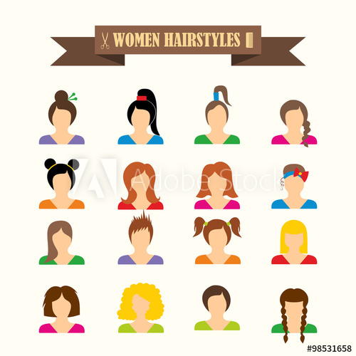 500x500 Multicolored Icons With Tape On The Topic Women's Hairstyles