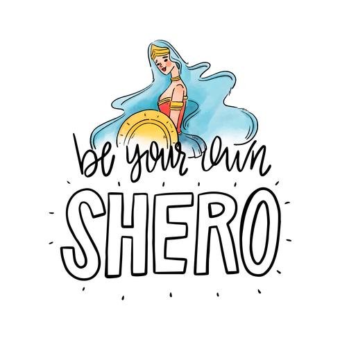490x490 Lettering About Women's Day With Super Hero Woman With Long Blue
