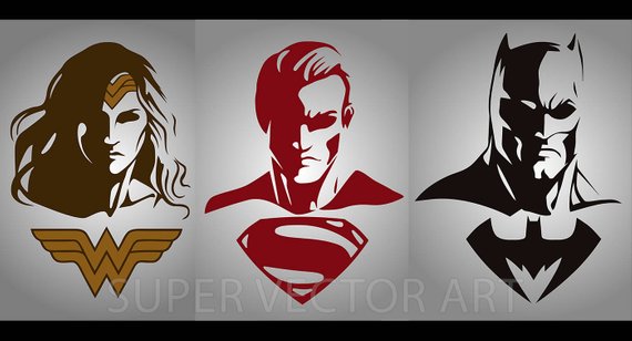 Batman, Superman, Wonder Woman Vector Clipart Silhouette 570x308 Batman, Superman, Wonder Woman Vector Clipart Silhouette