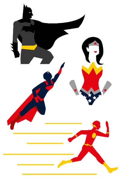400x600 Social Media Mockups Superheroes Vector Batman Wonder Woman Flash